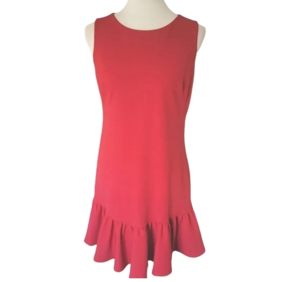 Betsey Johnson 90's Deep Red Ruffle Hem Sleeve Shift Dress - Picture 2 of 7